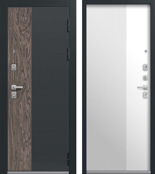 Входная дверь C-111 Черный муар+кварц черный+орех мокко + Кашемир белый