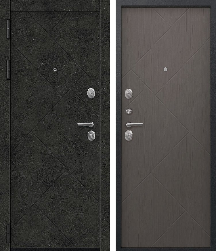 Входная дверь для квартиры O-170 Черный сатин + бетон темный + Ясень пепельный (860х2050, лев.)
