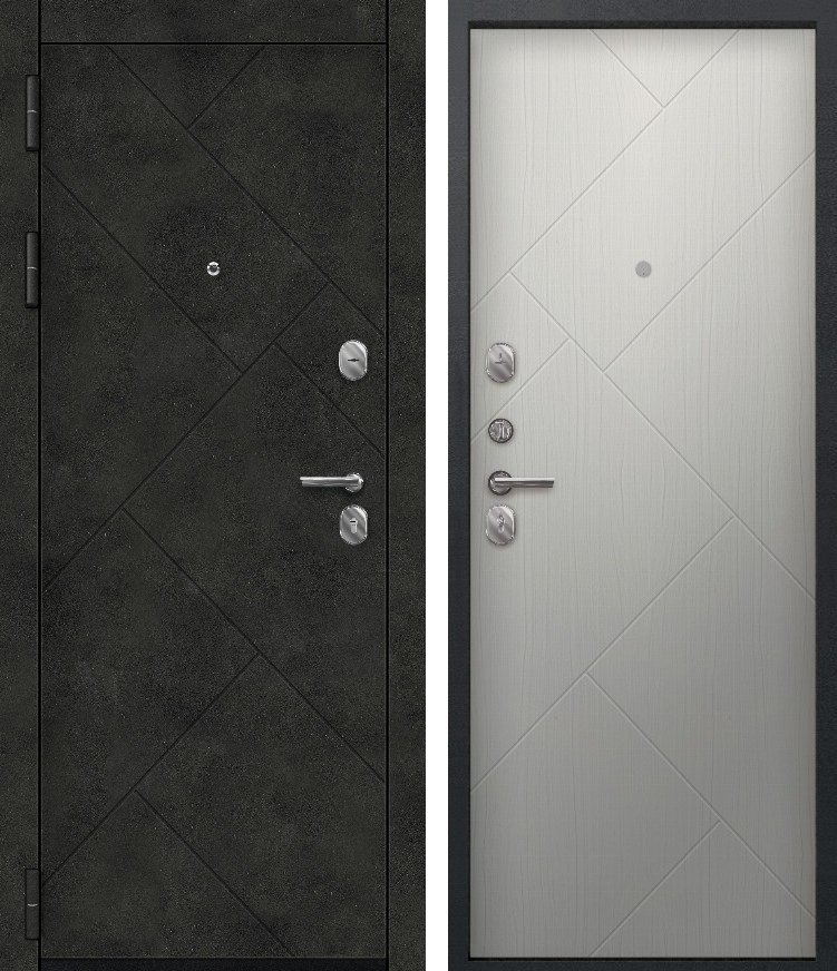 Входная дверь O-170 Черный сатин + бетон темный + Ясень скандинавский