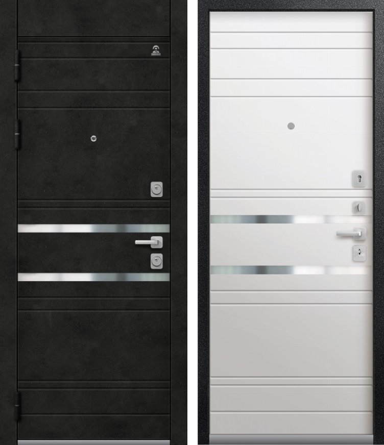 Входная дверь C-115 Черный муар + бетон темный + Кашемир белый