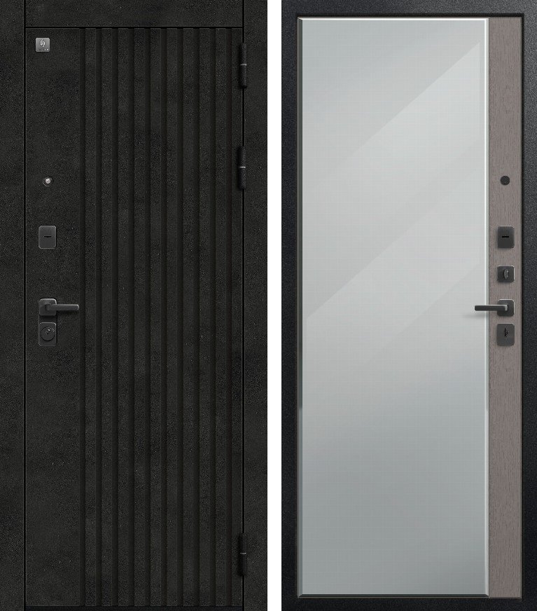Входная дверь для квартиры В-15/1 (2026) Черный муар+Бетон темный + Софт ясень грей (860х2050, прав.)