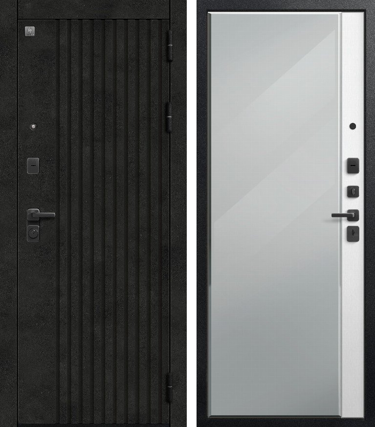 Входная дверь В-15/1 (2026) Черный муар+Бетон темный + Софт ясень белый