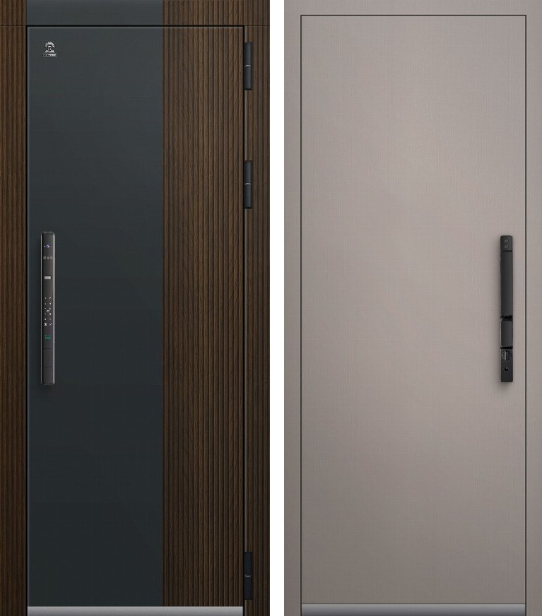 Входная дверь для квартиры С-202 Черный муар+Черный кварц+Ясень Голд + Кашемир грей (960х2050, прав.)