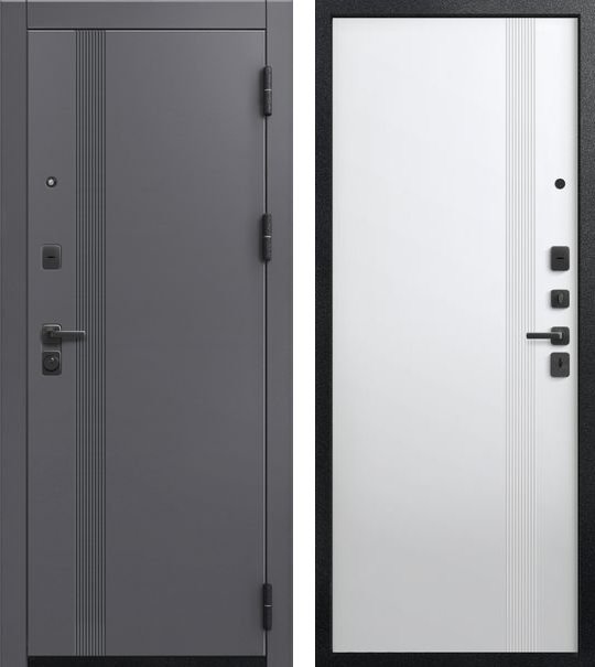 Входная дверь для квартиры В-17 Черный муар + кашемир графит + Кашемир белый (960х2050, прав.)