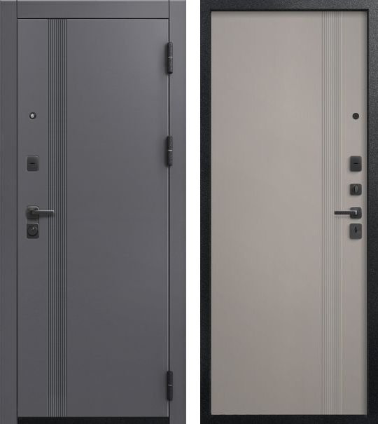 Входная дверь для квартиры В-17 Черный муар + кашемир графит + Кашемир грей (960х2050, прав.)