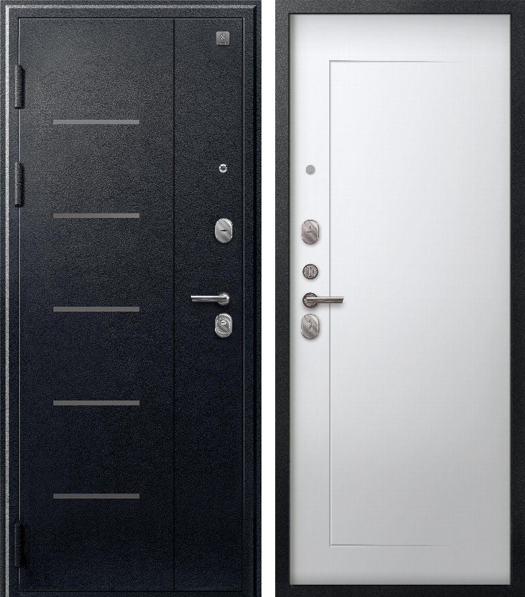 Входная дверь для квартиры В-03 Черный муар + Кашемир белый (860х2050, лев.)