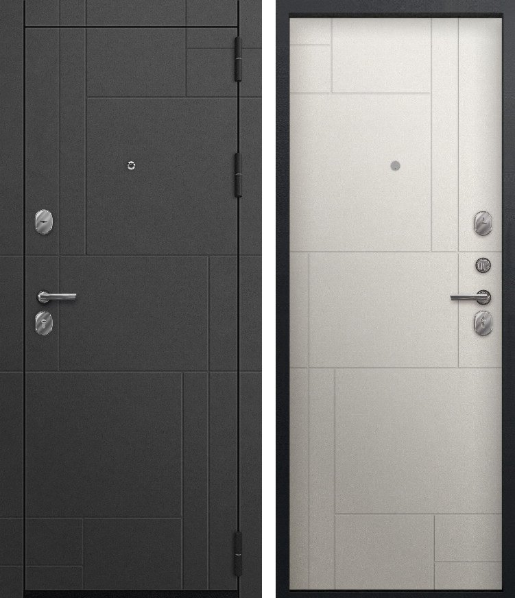 Входная дверь для квартиры O-171 Черный сатин + Сатин графит + Белая шагрень (860х2050, прав.)