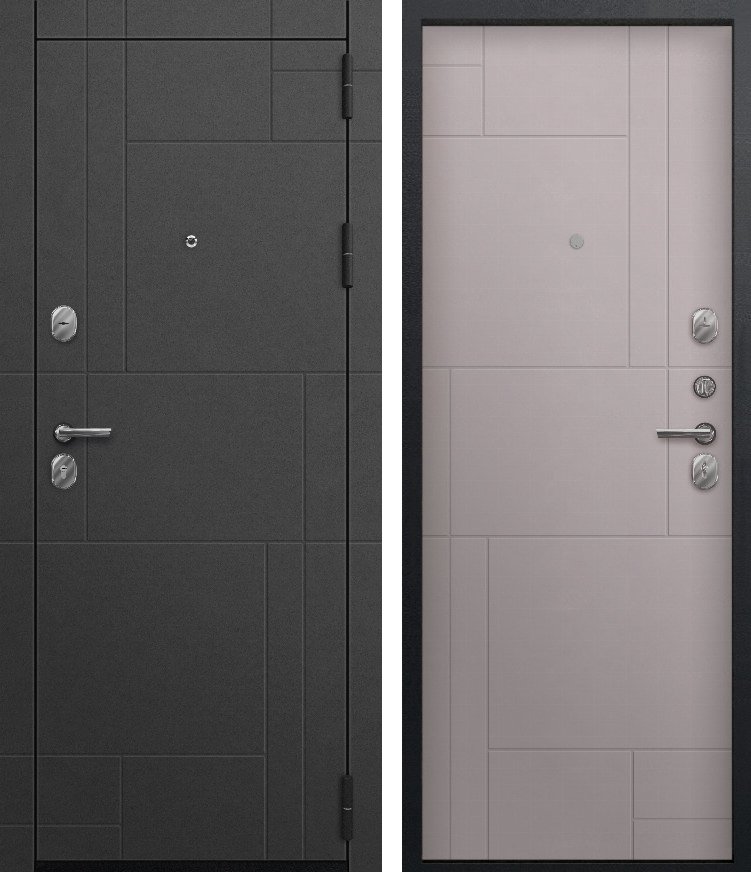 Входная дверь O-171 Черный сатин + Сатин графит + Пыльная роза