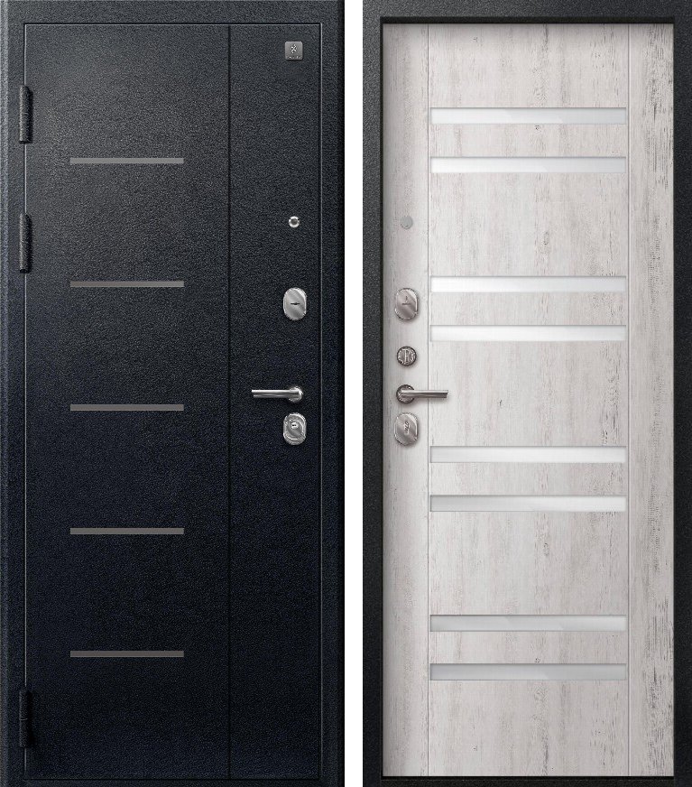 Входная дверь для квартиры В-07 Черный муар + Дуб пепельный (860х2050, лев.)