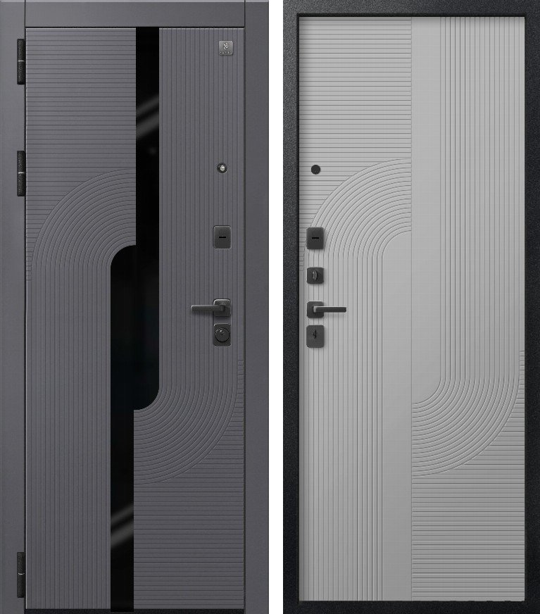Входная дверь для квартиры В(V)-22 Черный муар+Кашемир графит + Кашемир сильвер (860х2050, лев.)
