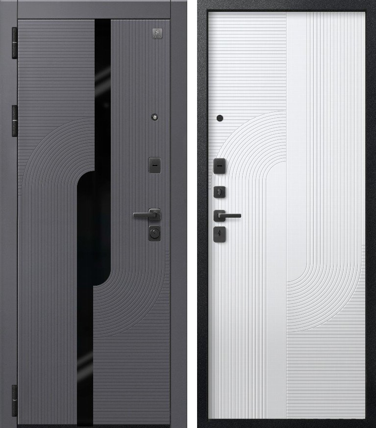 Входная дверь В(V)-22 Черный муар+Кашемир графит + Кашемир белый