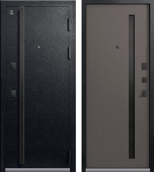 Входная дверь для квартиры Люкс-11 Черный муар + Ясень пепельный (860х2050, прав.)