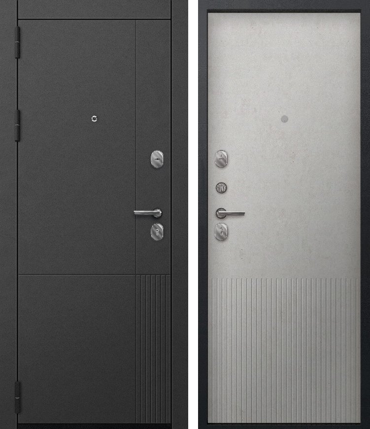 Входная дверь для квартиры O-173 Черный сатин + Сатин графит + Бетон светлый (860х2050, лев.)