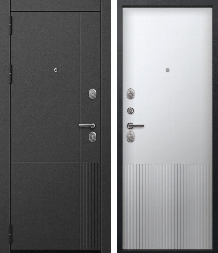 Входная дверь для квартиры O-173 Черный сатин + Сатин графит + Кашемир белый (960х2050, лев.)