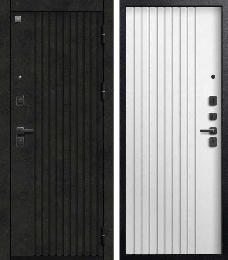Входная дверь для квартиры В(V)-15 (2026) Черный муар + бетон темный + Софт ясень белый (960х2050, прав.)