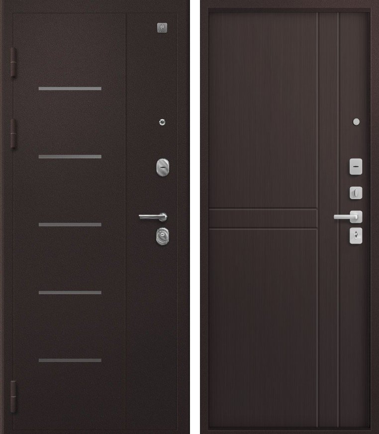 Входная дверь для квартиры В-06 (2026) Букле шоколад + Темная Лиственница (960х2050, лев.)