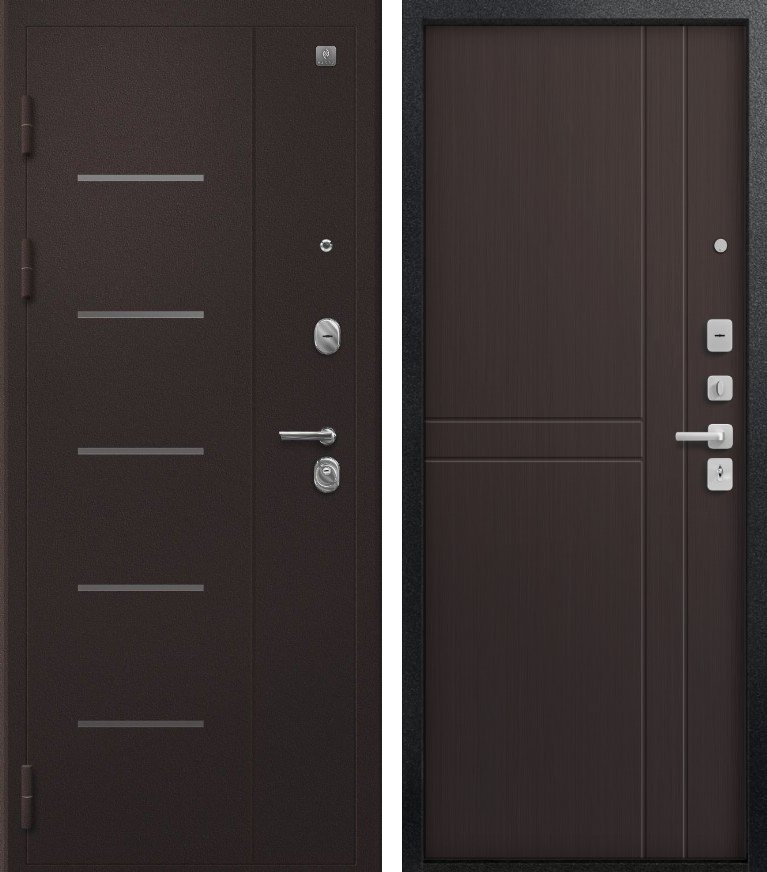 Входная дверь для квартиры В-06 (2026) Букле шоколад + Темная лиственница (860х2050, лев.)
