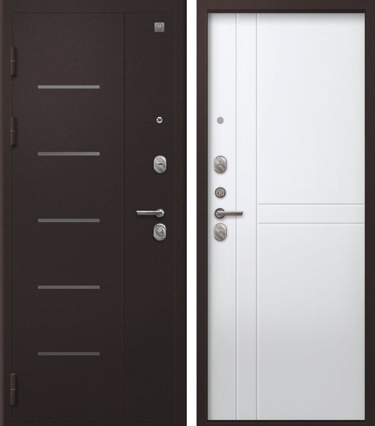 Входная дверь В-06 Букле шоколад + Белый