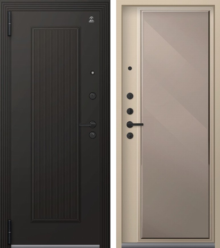 Входная дверь Люкс-1 (2026) Черный муар+Черный перламутр + Кашемир латте
