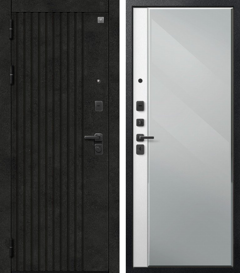 Входная дверь для квартиры В-15/1 (2026) Черный муар+Бетон темный + Софт ясень белый (860х2050, лев.)