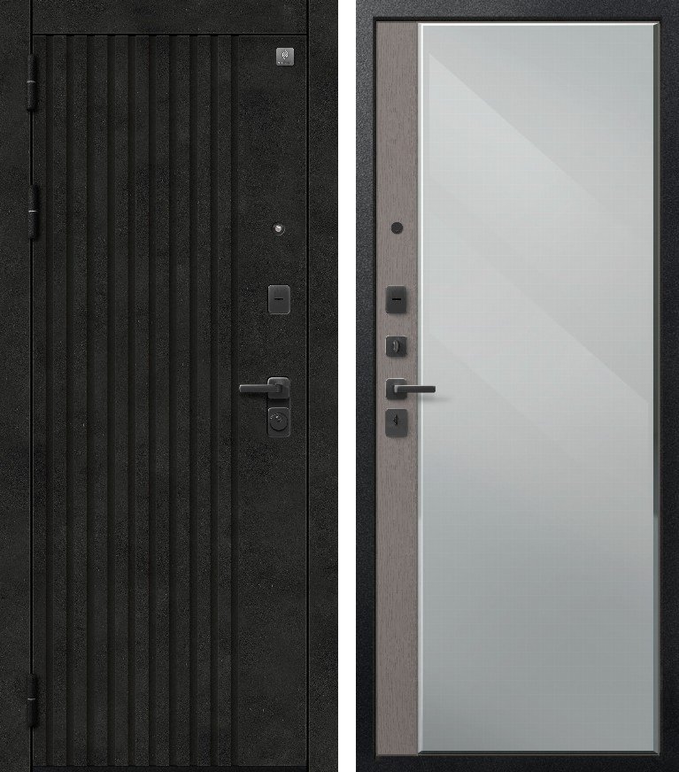 Входная дверь В-15/1 (2026) Черный муар+Бетон темный + Софт ясень грей