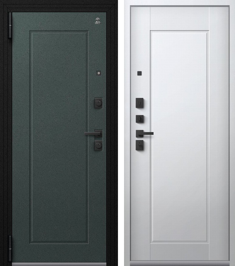 Входная дверь для квартиры Люкс-4 (2026) Черный муар + корунд олива + Кашемир белый (860х2050, лев.)