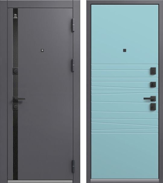 Входная дверь для квартиры Люкс-5 Антрацит муар+кашемир графит + Кашемир аква (960х2050, прав.)