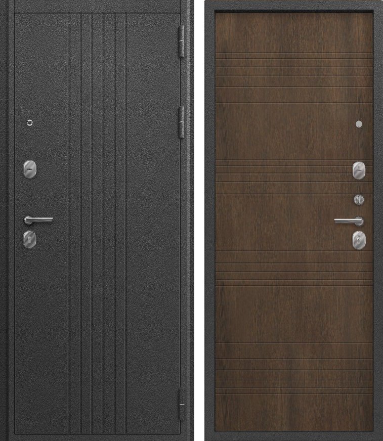 Входная дверь для квартиры O-160 Серебро антик + Тиковое дерево (860х2050, прав.)