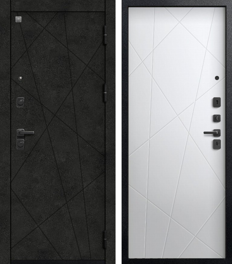 Входная дверь для квартиры В-16 Черный муар + бетон темный + Кашемир белый (960х2050, прав.)