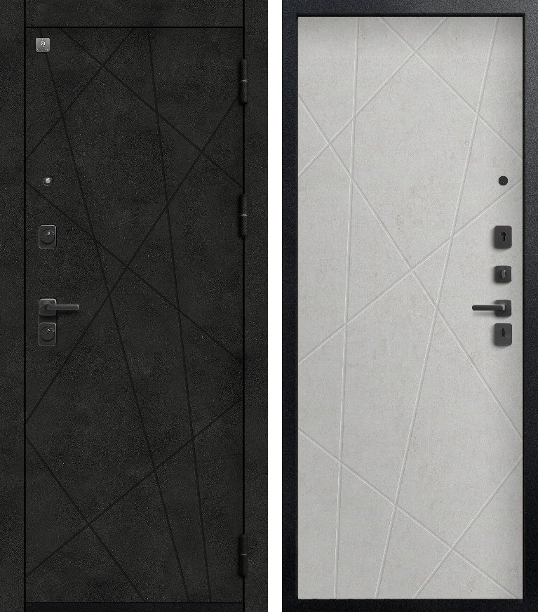 Входная дверь В-16 Черный муар + бетон темный + Бетон светлый
