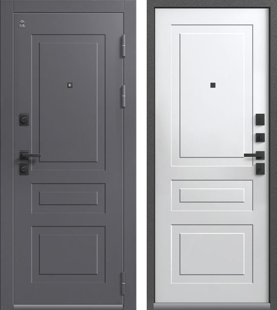 Входная дверь для квартиры Люкс-4 Антрацит муар+кашемир графит + Кашемир белый (960х2050, прав.)