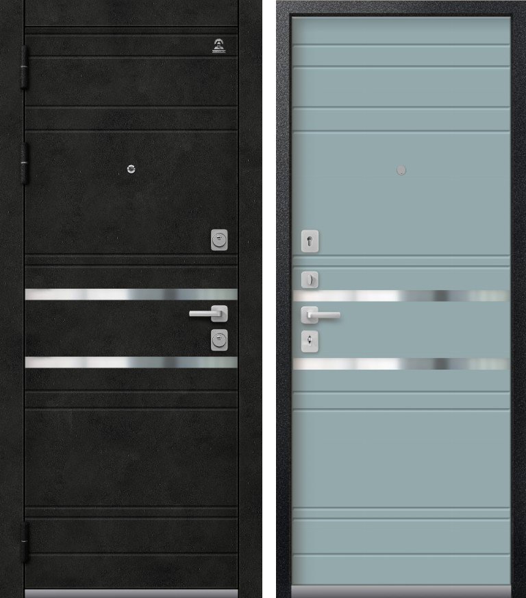 Входная дверь C-109 Черный муар + бетон темный + Кашемир аква