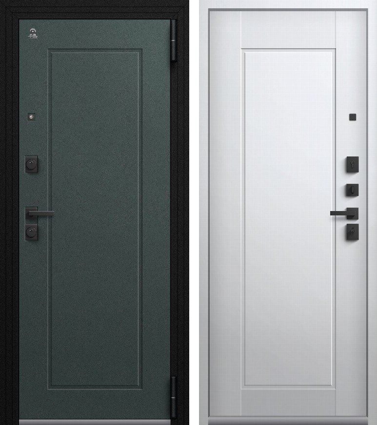 Входная дверь для квартиры Люкс-4 (2026) Черный муар + корунд олива + Кашемир белый (860х2050, прав.)