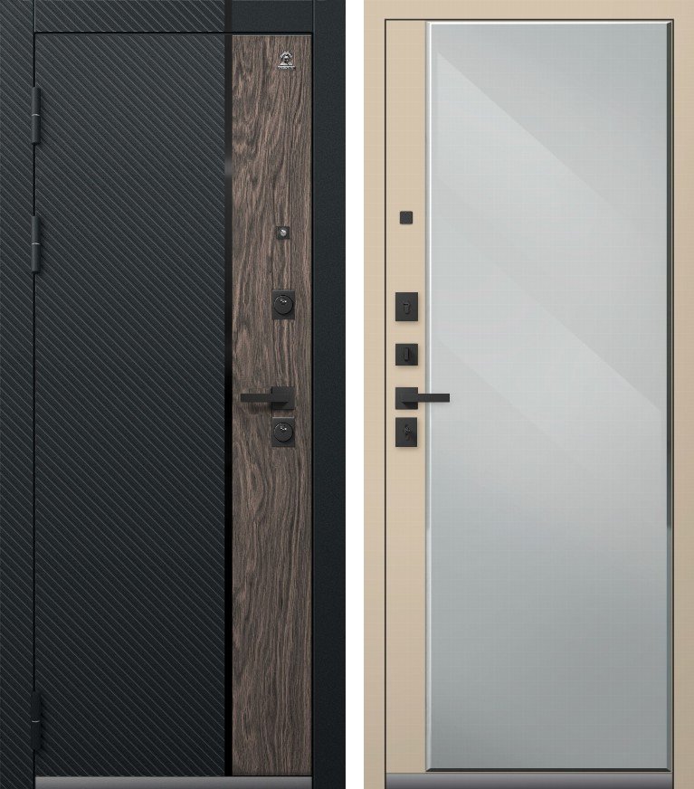 Входная дверь C-110 (2026) Черный муар+Орех мокко+Черный кварц + Кашемир латте