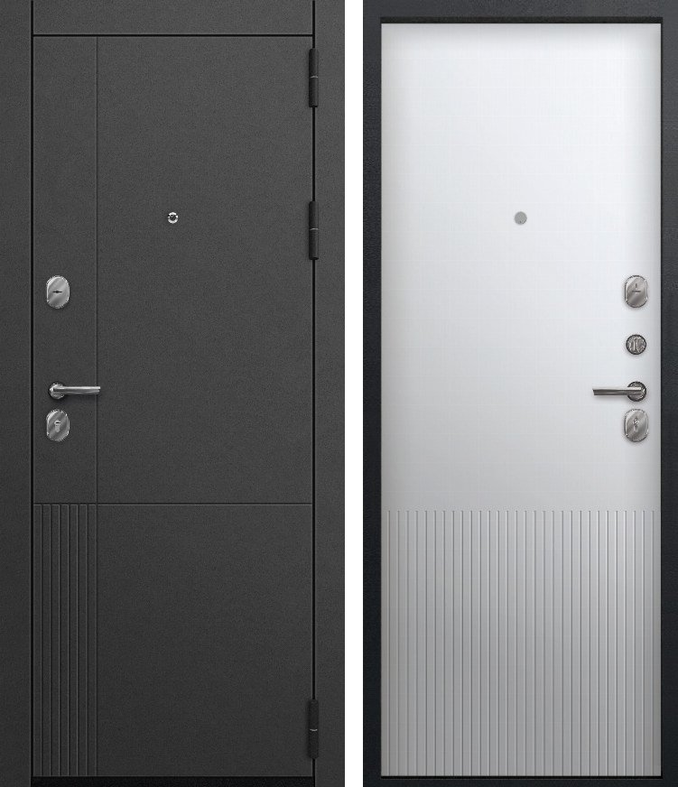 Входная дверь O-173 Черный сатин + Сатин графит + Кашемир белый