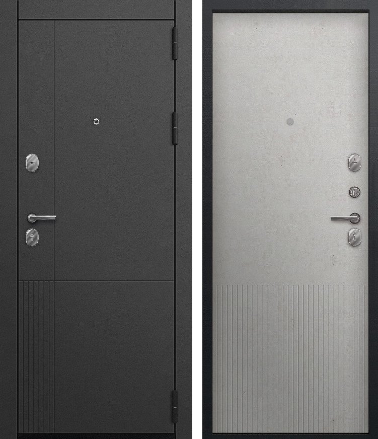 Входная дверь O-173 Черный сатин + Сатин графит + Бетон светлый