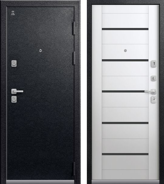 Входная дверь для квартиры C-107 Черный муар + Сноу (860х2050, прав.)