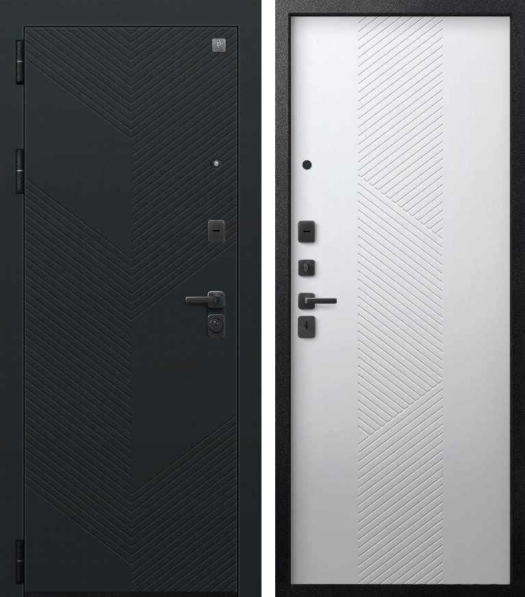 Входная дверь В(V)-23 Черный муар+Черный кварц + Кашемир белый