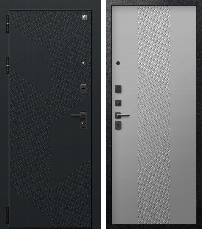 Входная дверь В(V)-23 Черный муар+Черный кварц + Кашемир сильвер