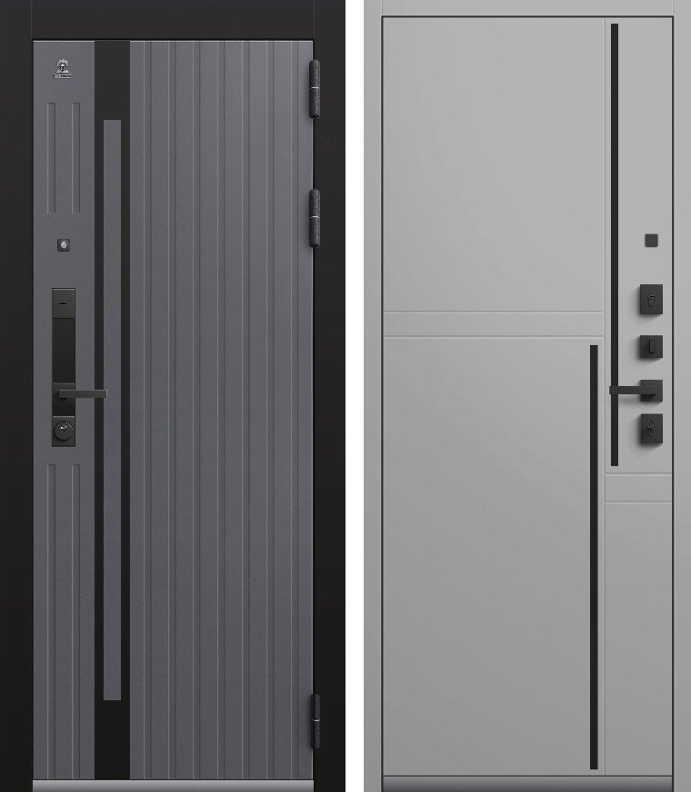 Входная дверь для квартиры C-109 (2026) Черный муар+Кашемир графит + Кашемир сильвер (860х2050, прав.)