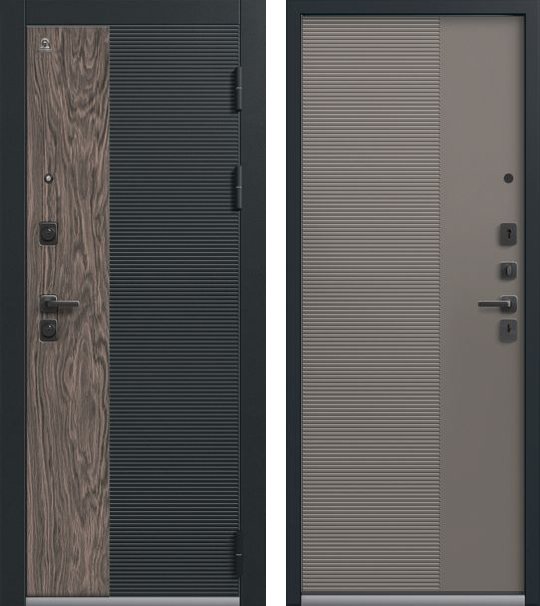 Входная дверь для квартиры C-112 Черный муар+кварц черный+орех мокко + Базальт (960х2050, прав.)