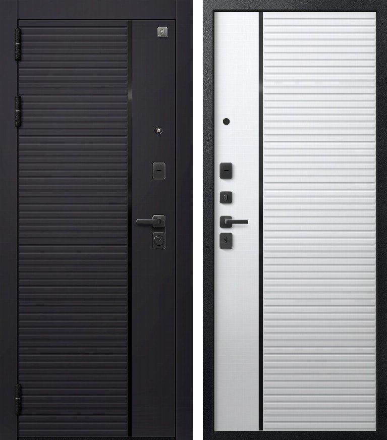 Входная дверь В-14 (2026) Черный муар+Черный кварц + Кашемир белый