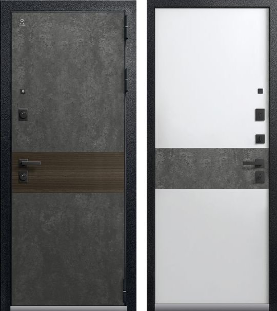 Входная дверь для квартиры Люкс-2 Черный муар + серый камень + миндаль рифленый + Кашемир белый + серый камень (960х2050, прав.)