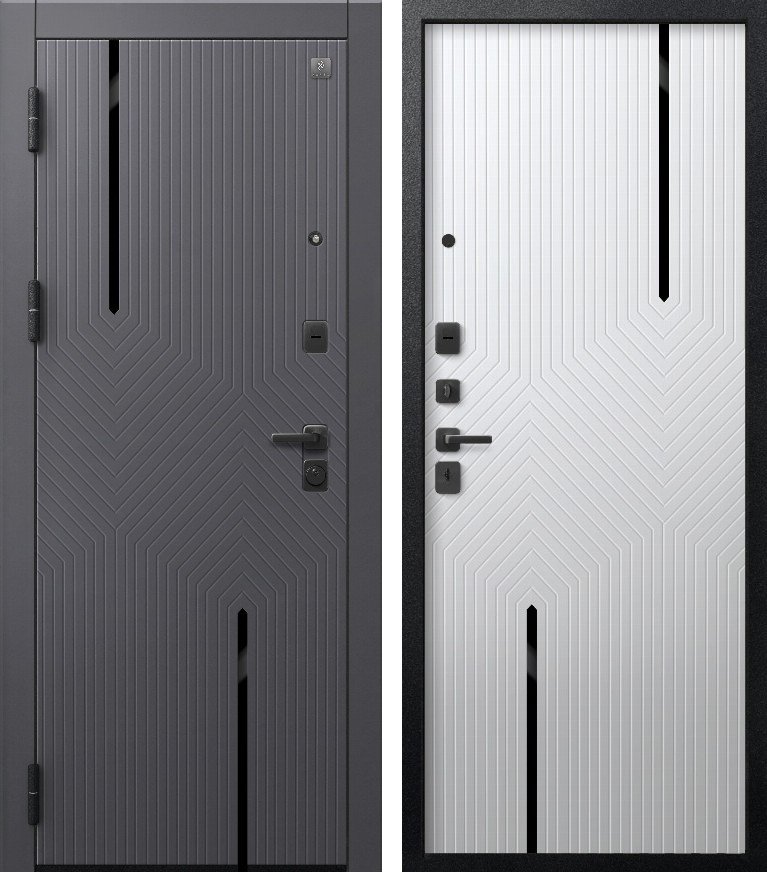 Входная дверь для квартиры В-19 Черный муар+Кашемир графит + Кашемир белый (860х2050, лев.)