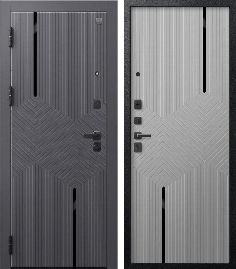 Входная дверь В-19 Черный муар+Кашемир графит + Кашемир сильвер