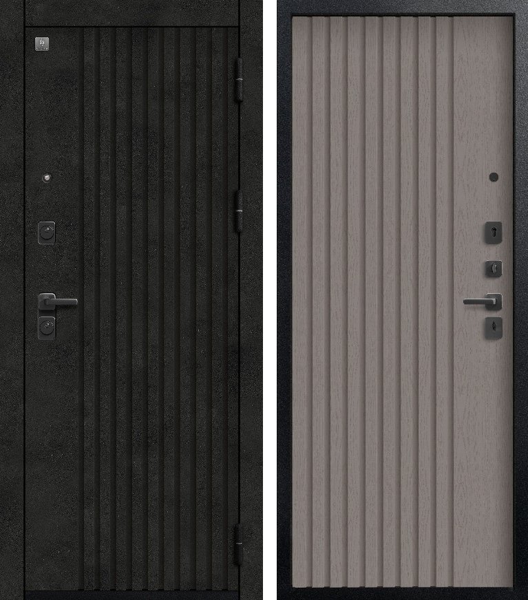 Входная дверь для квартиры В-15 Черный муар + бетон темный + Софт ясень грей (860х2050, прав.)