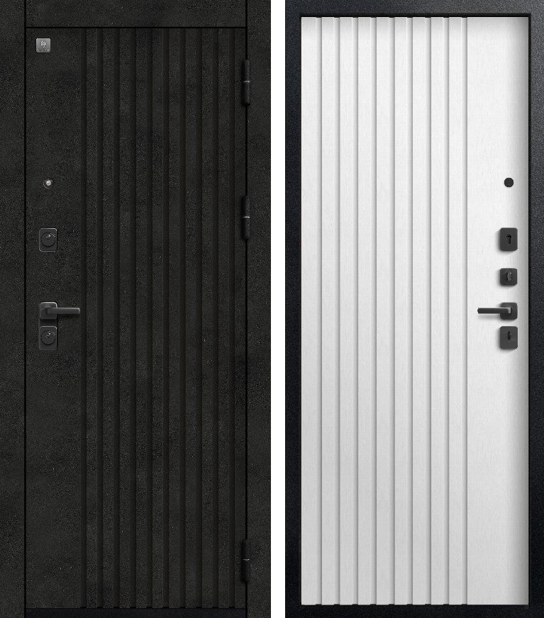 Входная дверь В-15 Черный муар + бетон темный + Софт ясень белый