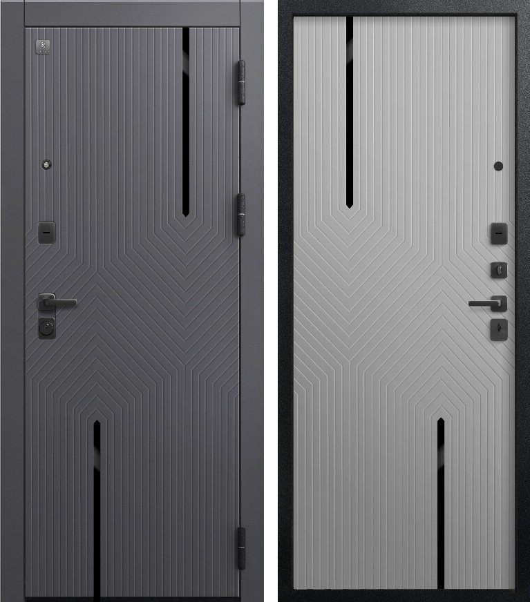 Входная дверь для квартиры В-19 Черный муар+Кашемир графит + Кашемир сильвер (860х2050, прав.)