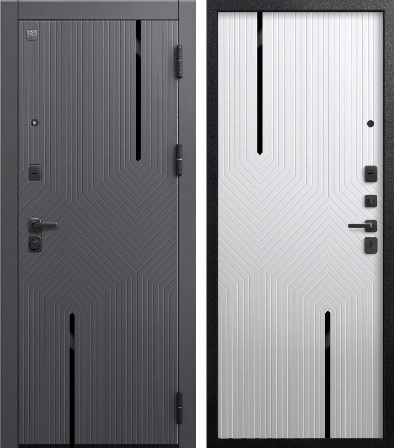Входная дверь В-19 Черный муар+Кашемир графит + Кашемир белый