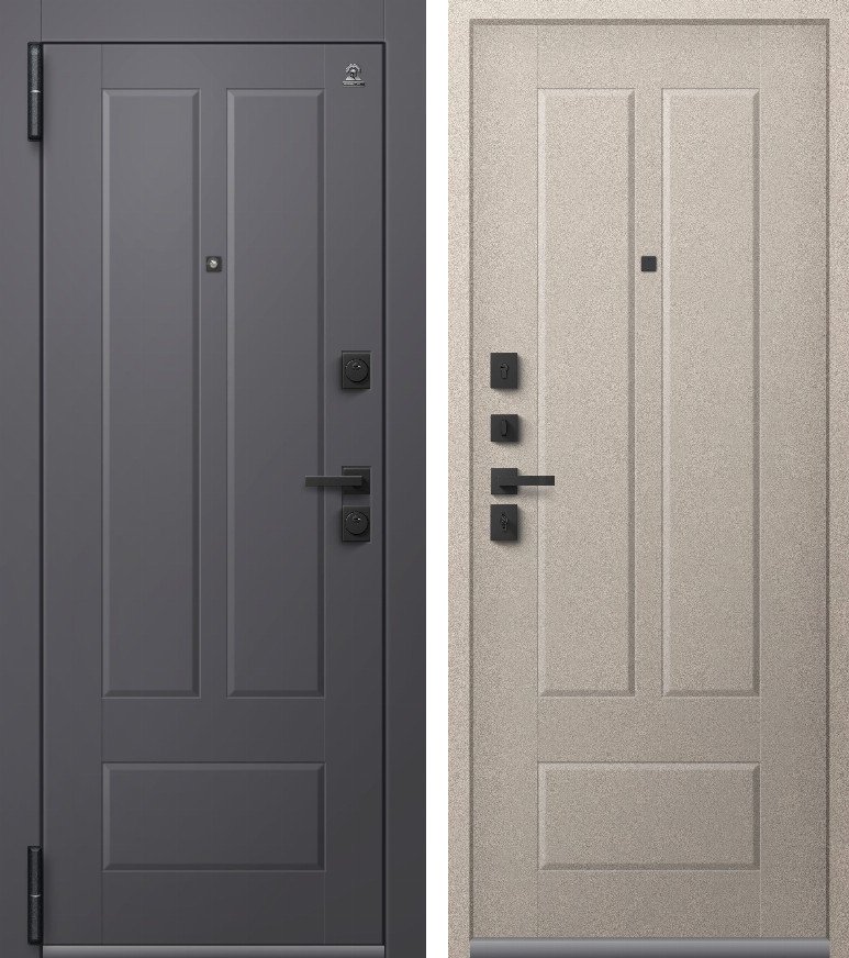 Входная дверь для квартиры Люкс-3 (2026) Антрацит муар + Кашемир графит + Корунд сливки (960х2050, лев.)